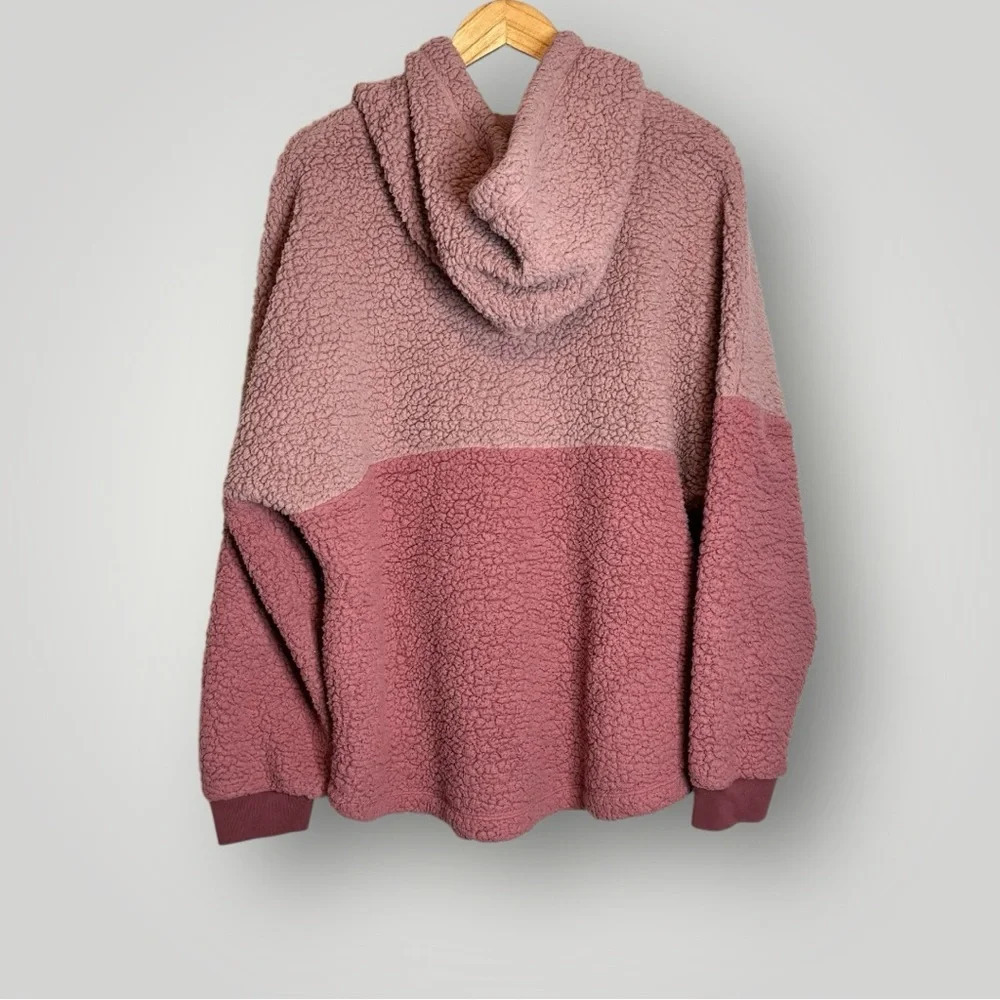 PINK Victoria’s Secret Varsity Sherpa Hoodie Size Large 1/4 Zip Pullover Pockets - Picture 6 of 10
